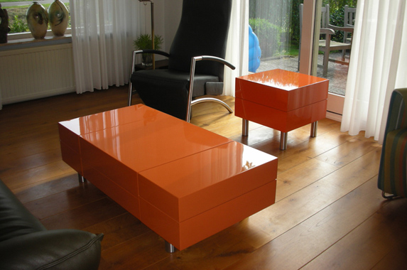 Mew Mew Scheur Bridge pier design salontafel op maat, greeploos en in houtfineer of in kleur gespoten